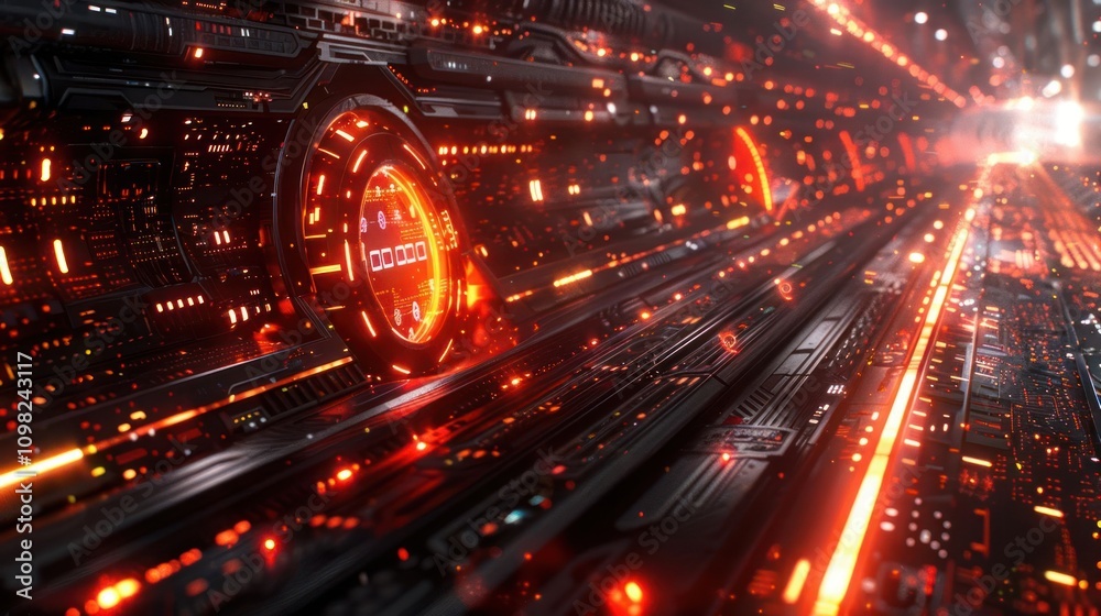 Fototapeta premium A futuristic digital landscape with glowing elements and intricate circuitry.