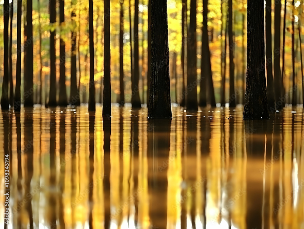 Obraz premium Golden Autumn Forest Reflections Photo