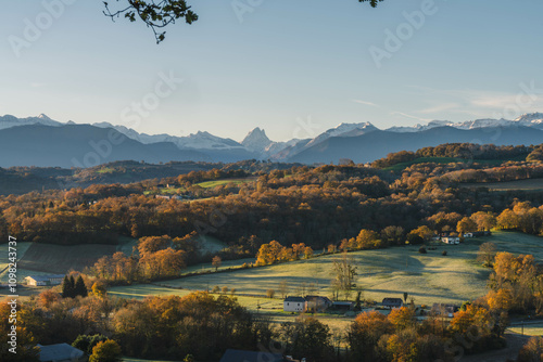 Gorgeous french campain in Jurançon, with the Pyrenees and the Pic du Midi d'Ossau / France