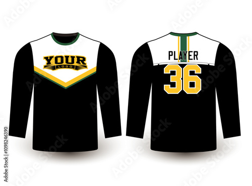 Long sleeves team jersey design with an elegant edgy and wild look. Sports gear template mockup perfect fit for all sports. The designs that go on casual wear, shirts, fashion apparel, and all kind 