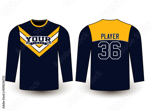 Long sleeves team jersey design with an elegant edgy and wild look. Sports gear template mockup perfect fit for all sports. The designs that go on casual wear, shirts, fashion apparel, and all kind 