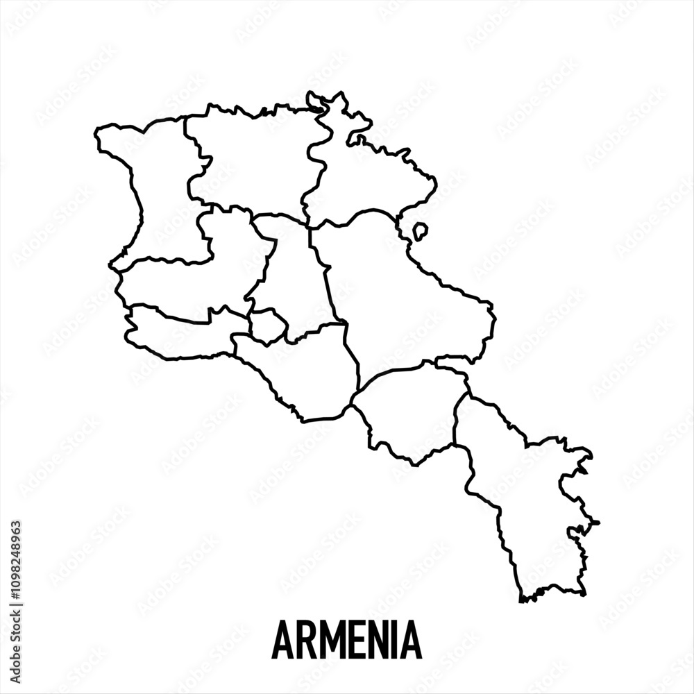 Fototapeta armenia - solid black outline border map of country area. Simple flat vector illustration.