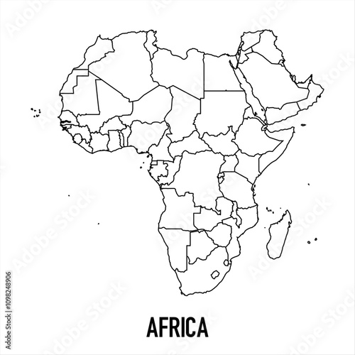 africa - solid black outline border map of country area. Simple flat vector illustration.