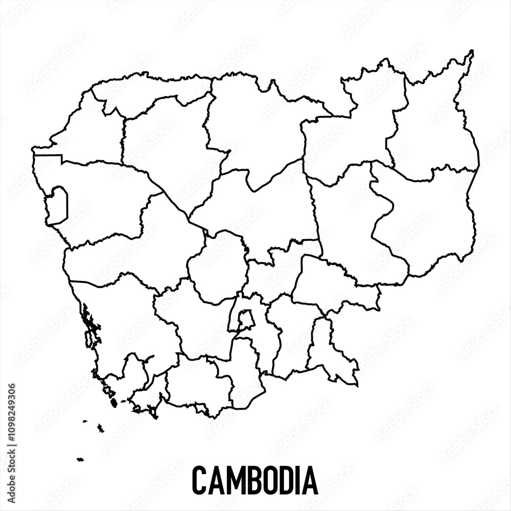 Fototapeta cambodia - solid black outline border map of country area. Simple flat vector illustration.