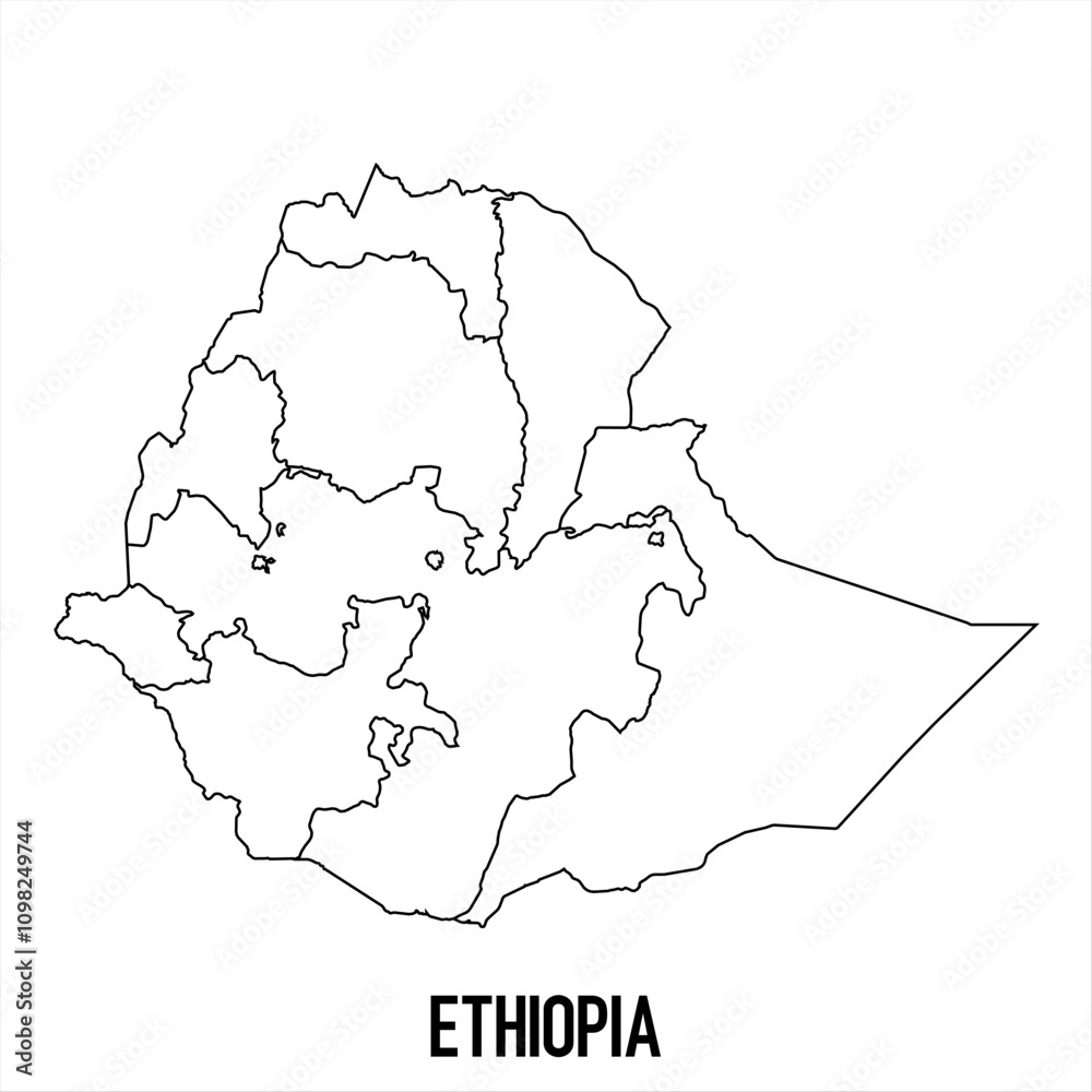 Obraz premium ethiopia - solid black outline border map of country area. Simple flat vector illustration.