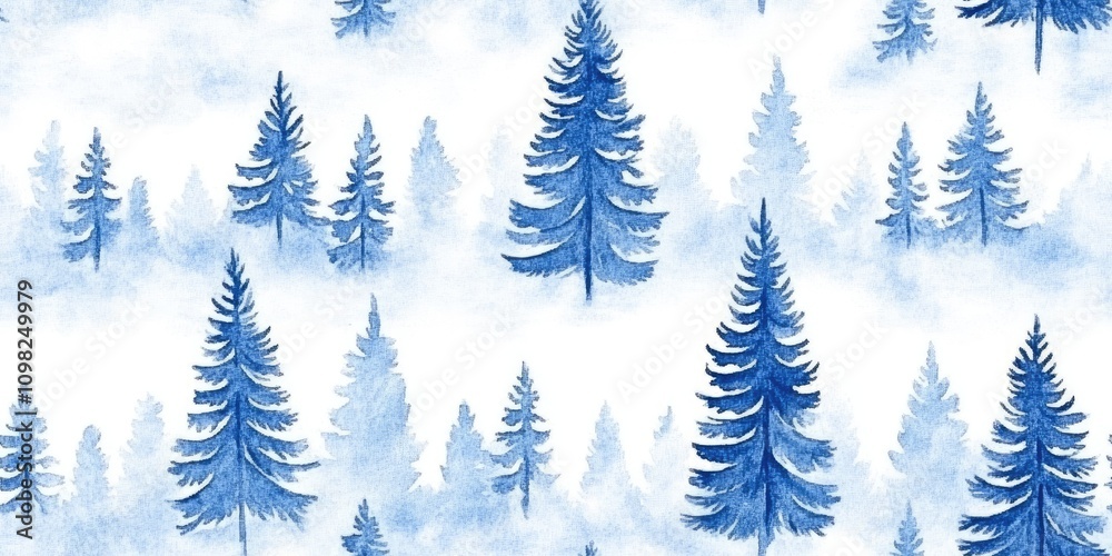 Fototapeta premium Immerse in a serene winter wonderland where tall blue pine trees rise amidst a gentle snowfall, creating a harmonious and peaceful atmosphere perfect for seasonal decor