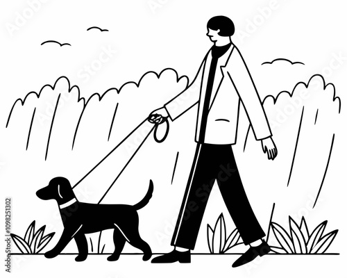 A man walking with his dog