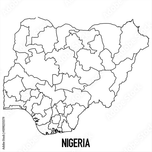 nigeria - solid black outline border map of country area. Simple flat vector illustration.