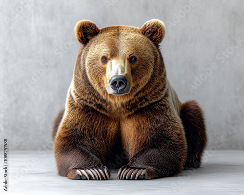 Majestic Brown Bear Posing Against Neutral Backdrop in Studio Setting