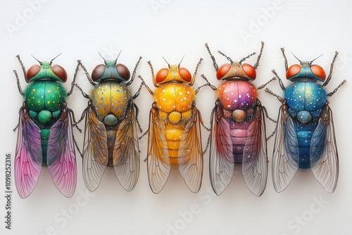 A colorful array of stylized insects showcasing vibrant patterns and details. photo