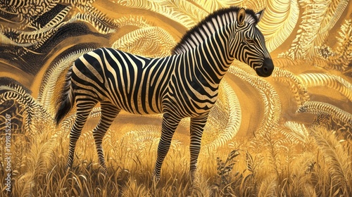 Golden Zebra in an Abstract Savanna photo