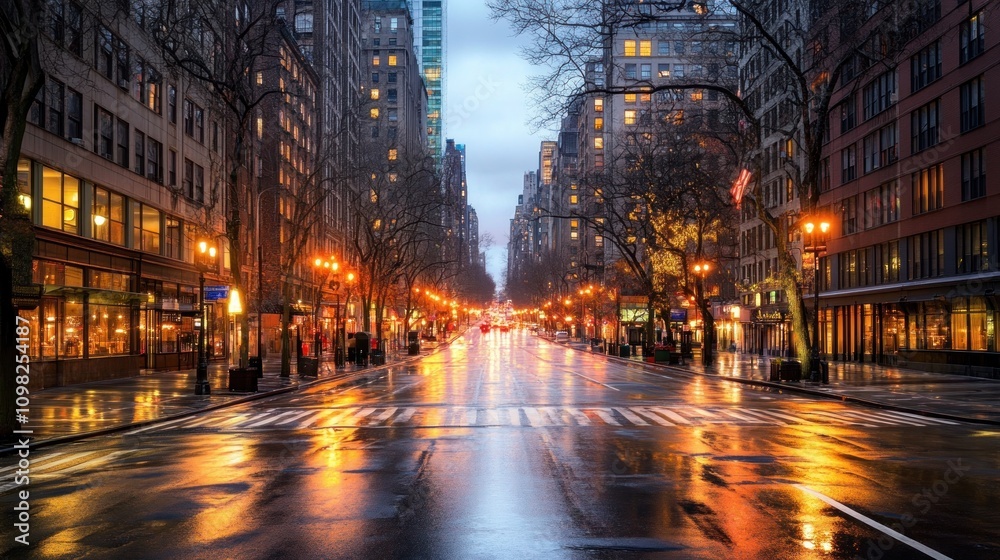 Naklejka premium Rainy Night in Manhattan: A Serene Cityscape
