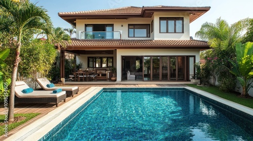 Wallpaper Mural Modern tropical villa with a swimming pool and patio furniture. Torontodigital.ca