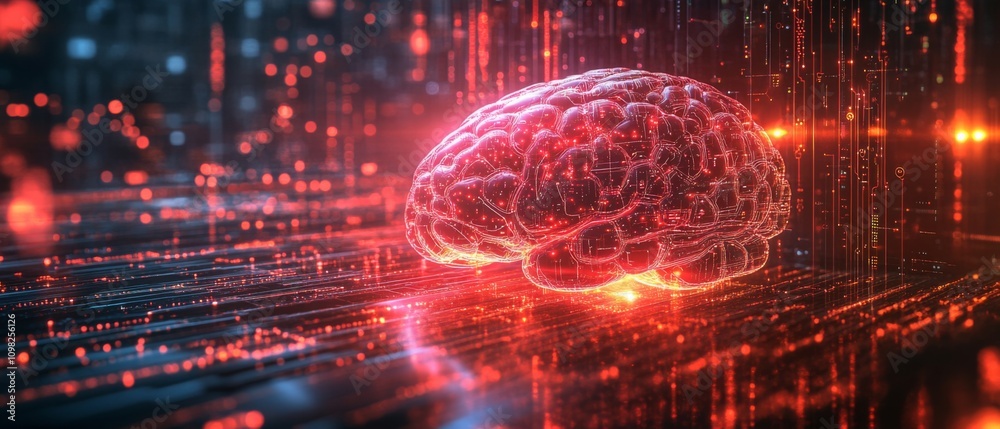 Obraz premium Digital background perfect for tech processes, neural networks, artificial intelligence, data transfer and encryption, digital archives, sound and graphic presentations, science, education, etc
