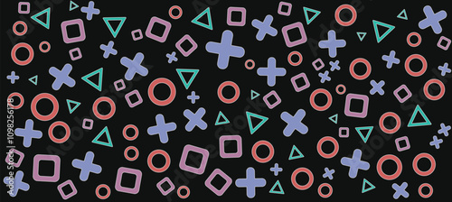 Seamless Geometric Pattern of Playful Shapes in Retro Colors. Abstract Background. Controller games Pattern