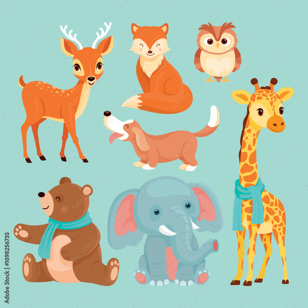 Fototapeta premium Cute animal vector set, zoo collection
