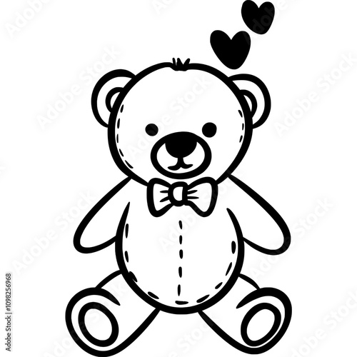 black and white teddy bear with hearts clip art preview