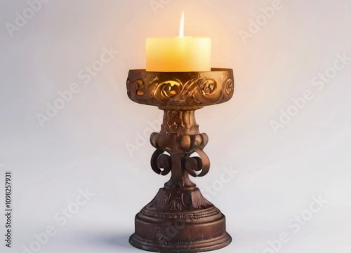 Elegant candlestick with a lit candle, casting a soft, warm glow, creating a cozy and inviting atmosphere.



 photo