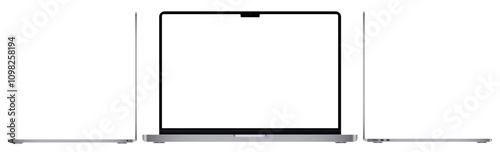 Apple MacBook pro realistic laptop device mockup template. Modern technology computer blank screen vector illustration