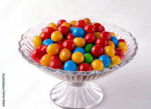 Colorful jelly beans in a clear glass bowl, arranged neatly to highlight their vibrant hues and playful appeal.



 photo