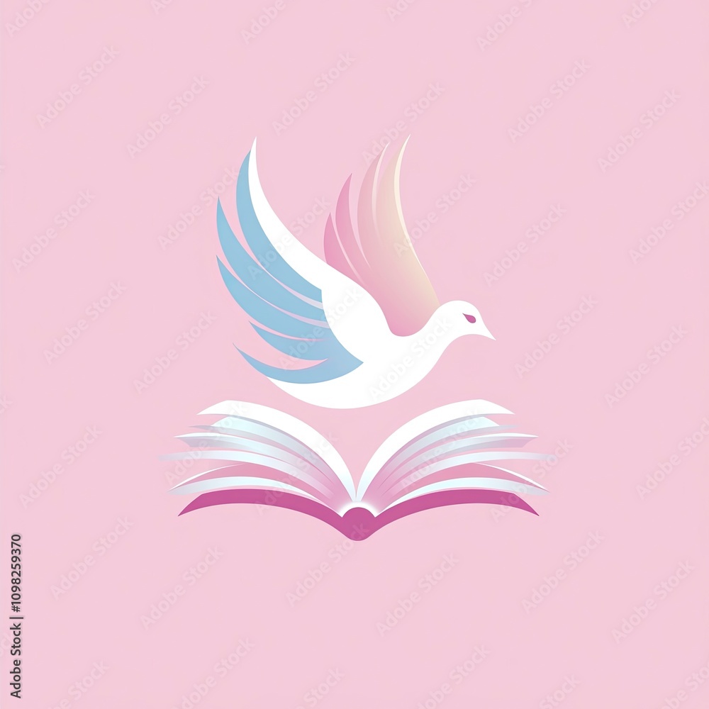 Fototapeta premium a pastel colored logo with a white dove instead of the dove's wings we find an open book the book allows it to fly this logo must reflect education and excellence generative ai