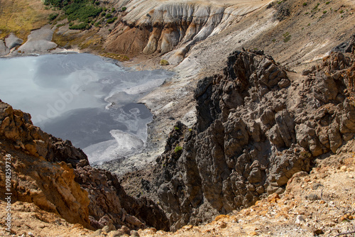 Boiling  lake in the volcano at the Kuril island