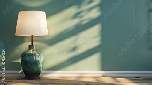 Elegant luxury lamp with black wooden base, jade ceramic body, and white lampshade design