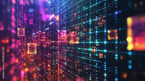 Wallpaper Mural Futuristic visualization of quantum data packets floating through a deep-space-like background in vivid colors Torontodigital.ca