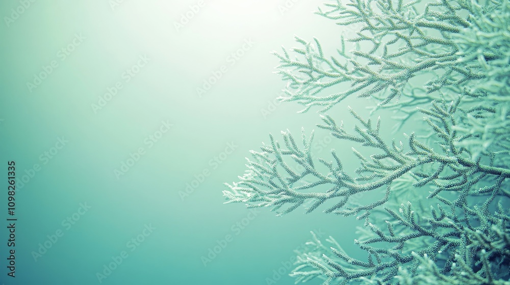 Obraz premium A serene underwater scene featuring delicate, frosty branches against a soft, muted background.