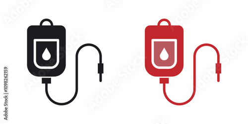 Blood transfusion icon set in black and colored version