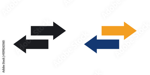 Transfer arrows icon set in black and colored version