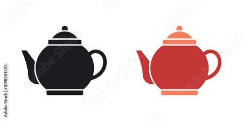 Teapot icon set in black and colored version