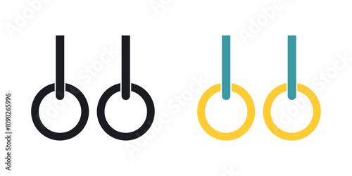 Gymnastic rings icon set in black and colored version