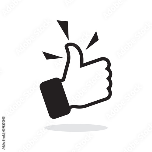 Thumbs up approval or like.Black and white graphic design.