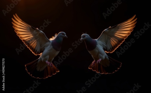 Fkying Pigeon On Black background, seagull photo