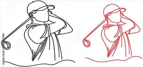 Single one line drawing man golf player