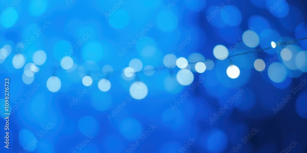 Obraz premium A String of Delicate White Lights Creates a Festive Atmosphere Against a Vibrant Blue Background