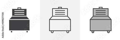 Horizontal shop refrigerator icon collection in black and white and colored style