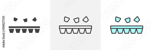 Ice cube plastic container icon collection in black and white and colored style