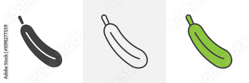 Zucchini icon collection in black and white and colored style
