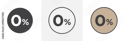 Zero percent icon collection in black and white and colored style