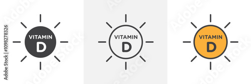 Vitamin d icon collection in black and white and colored style