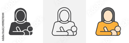 Breastfeeding icon collection in black and white and colored style