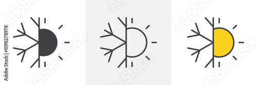 Hot and cold temperature icon collection in black and white and colored style