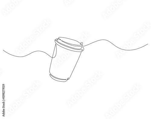 Paper cup coffee continuous line drawing. Concept of drink to go in lineart style. Vector illustration