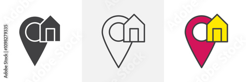 Address icon collection in black and white and colored style photo