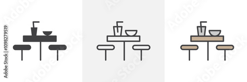 Cafeteria icon collection in black and white and colored style