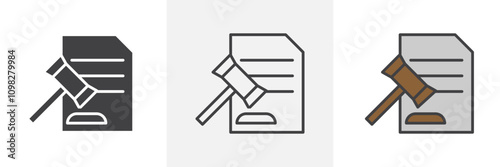 Court decision icon collection in black and white and colored style