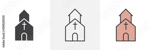 Church icon collection in black and white and colored style