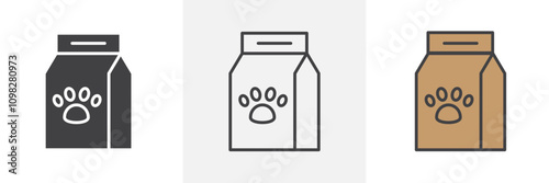 Pet food package icon collection in black and white and colored style